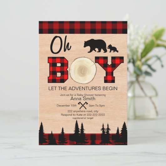 Oh Boy Lumberjack Baby shower uitnodiging (Staand voorkant)