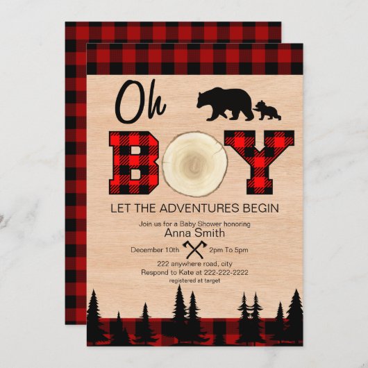 Oh Boy Lumberjack Baby shower uitnodiging (Voorkant / Achterkant)