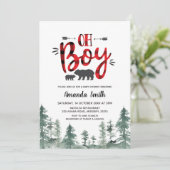 Oh Boy Lumberjack Forest Baby shower Invitation Kaart (Staand voorkant)