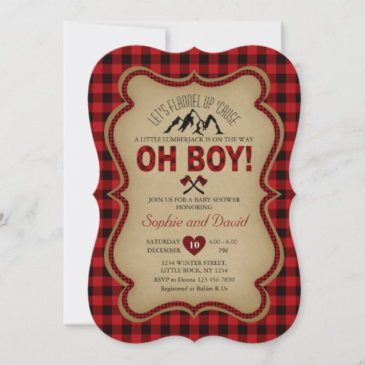 Oh Boy Lumberjack Red Buffalo Baby shower nodigt u Kaart (Voorkant)