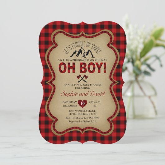 Oh Boy Lumberjack Red Buffalo Baby shower nodigt u Kaart (Staand voorkant)