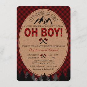 Oh Boy Lumberjack Red Buffalo Baby shower nodigt u Kaart