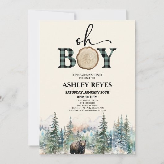 Oh Boy Lumberjack Woodland Forest Beer Baby shower Kaart (Voorkant)