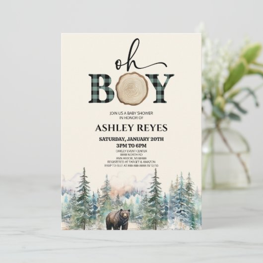 Oh Boy Lumberjack Woodland Forest Beer Baby shower Kaart (Staand voorkant)