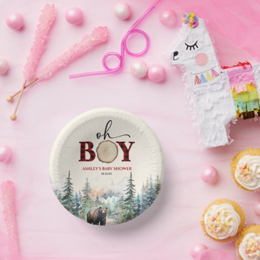 Oh Boy Lumberjack Woodland Forest Beer Baby shower Papieren Kommen (Feest)