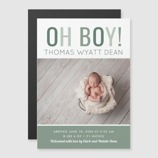 Oh Boy Magnetic Photo Birth Announement (Voorkant / Achterkant)