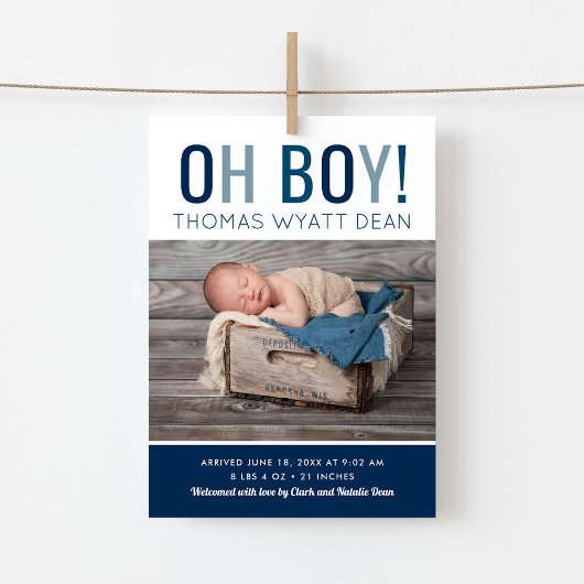 Oh Boy Magnetic Photo Birth Announement