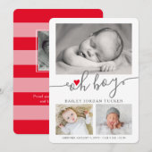 Oh Boy Manuscript met Kerstrood Hart Foto Aankondiging (Voorkant / Achterkant)