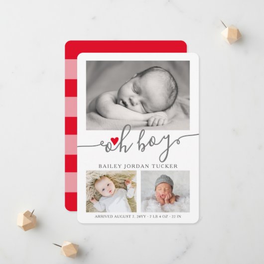 Oh Boy Manuscript met Kerstrood Hart Foto Aankondiging (Voorkant / Achterkant in situ)