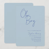 Oh Boy Minimalist Blue Baby shower Kaart (Voorkant / Achterkant)