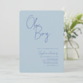Oh Boy Minimalist Blue Baby shower Kaart (Staand voorkant)