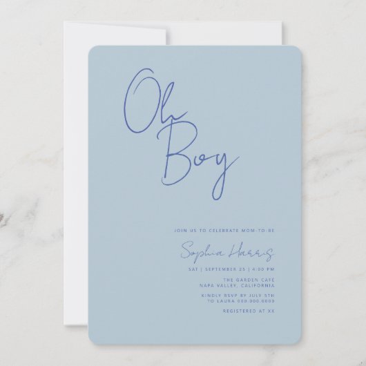 Oh Boy Minimalist Blue Baby shower Kaart (Voorkant)
