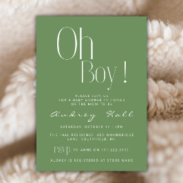 Oh Boy Minimalist Sage Green Modern Baby shower Kaart