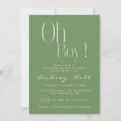 Oh Boy Minimalist Sage Green Modern Baby shower Kaart (Voorkant)