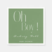 Oh Boy Minimalist Sage Green Modern Baby shower Servet (Voorkant)