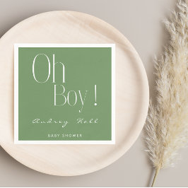 Oh Boy Minimalist Sage Green Modern Baby shower Servet