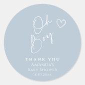 Oh Boy minimalistisch modern Baby shower Ronde Sticker (Voorkant)