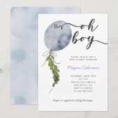 Oh Boy Modern Blue Ballon Baby shower Kaart (Voorkant / Achterkant)