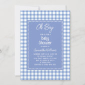 Oh Boy Modern Eenvoudig Blauw Gingham Boy Baby sho Kaart (Voorkant)