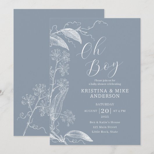 Oh Boy Modern Eenvoudig Stoffig Blauw Jongen Baby  Kaart (Voorkant / Achterkant)