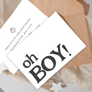 Oh Boy Modern Minimalistisch Baby shower Uitnodige Kaart