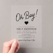 Oh Boy Modern Minimalistisch Eenvoudig Baby shower Acryl Uitnodigingen (Insitu (Draagbaar))