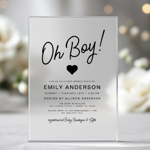 Oh Boy Modern Minimalistisch Eenvoudig Baby shower Acryl Uitnodigingen