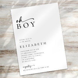 Oh Boy Modern Minimalistisch Script Baby shower Kaart