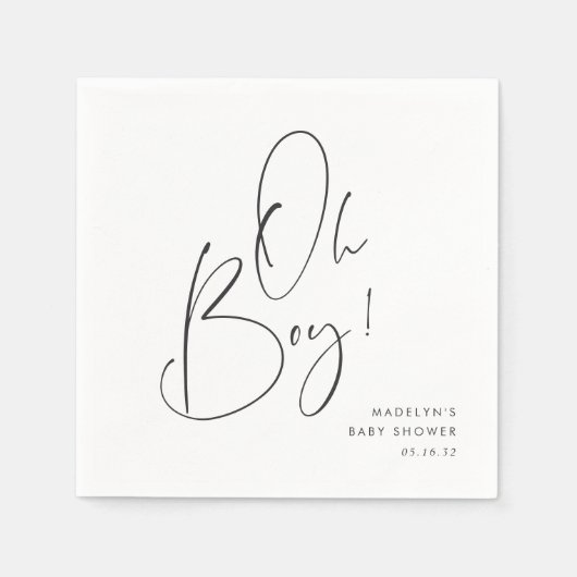 "Oh Boy" Modern minimalistisch script Baby shower Servet (Voorkant)