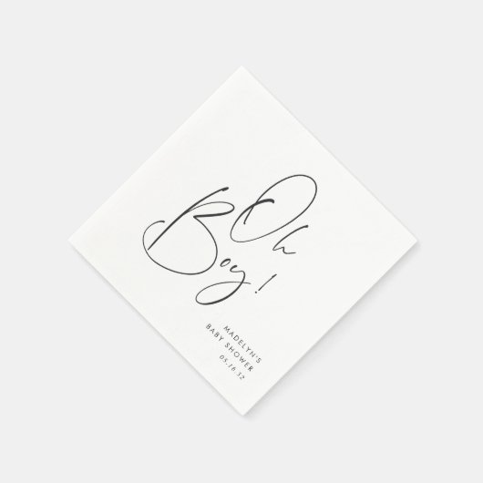 "Oh Boy" Modern minimalistisch script Baby shower Servet (Hoek)