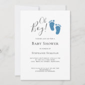 Oh Boy Modern Photo Blue Baby Shower Kaart (Voorkant)