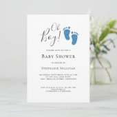 Oh Boy Modern Photo Blue Baby Shower Kaart (Staand voorkant)