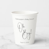 Oh Boy Modern Script Baby shower Papieren Bekers (Achterkant)