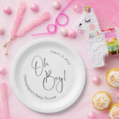 Oh Boy Modern Script Baby shower Papieren Bordje (Feest)