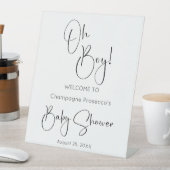 Oh Boy Modern Script Baby shower Reclamebord Met Voetstuk (Insitu)