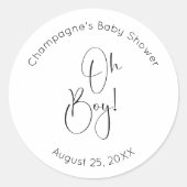 Oh Boy Modern Script Baby shower Ronde Sticker (Voorkant)