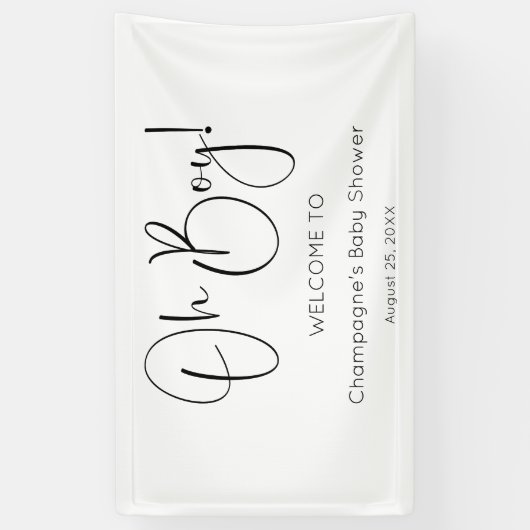 Oh Boy Modern Script Baby shower Spandoek (Verticaal)