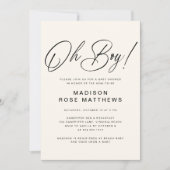 Oh Boy Modern Script Dusty Blue Baby Shower  Invit Kaart (Voorkant)