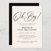 Oh Boy Modern Script Dusty Blue Baby Shower  Invit Kaart (Voorkant / Achterkant)