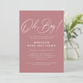 Oh Boy Modern Script Dusty Rose Baby Shower Kaart (Staand voorkant)