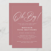 Oh Boy Modern Script Dusty Rose Baby Shower Kaart (Voorkant / Achterkant)