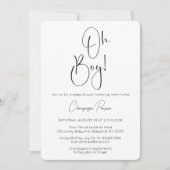 Oh Boy Modern Script Foto Baby shower Uitnodiging (Voorkant)