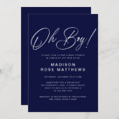 Oh Boy Modern Script Navy Blue  Baby Shower  Kaart (Voorkant / Achterkant)
