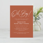 Oh Boy Modern Script Rust   Baby Shower   Kaart (Staand voorkant)