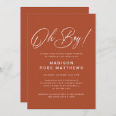 Oh Boy Modern Script Rust   Baby Shower   Kaart (Voorkant / Achterkant)