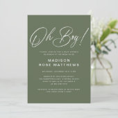 Oh Boy Modern Script Sage Olive Baby Shower   Kaart (Staand voorkant)