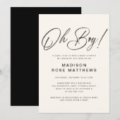 Oh Boy Modern Script Stofblauwe Baby Shower Uitnod Kaart (Voorkant / Achterkant)