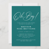 Oh Boy Modern Script Teal  Baby Shower   Kaart (Voorkant)