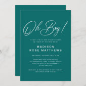 Oh Boy Modern Script Teal  Baby Shower   Kaart (Voorkant / Achterkant)