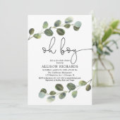 Oh boy moderne eucalyptus zwart wit baby shower kaart (Staand voorkant)